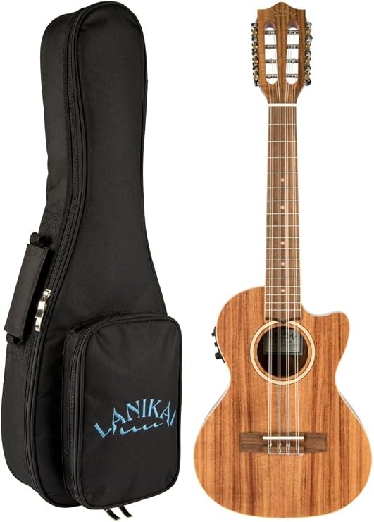 Lanikai ACST-8CET 8-String Ukulele, All Acacia Tenor Ukulele, Acoustic-Electric with Rosewood Fingerboard, Natural