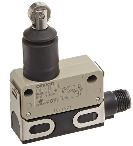 Omron D4E-1D10N Small Slim Sealed Limit Switch, General Purpose, Sealed Roller Plunger, One Touch Connector Type, 1A at 30VDC Rated Current