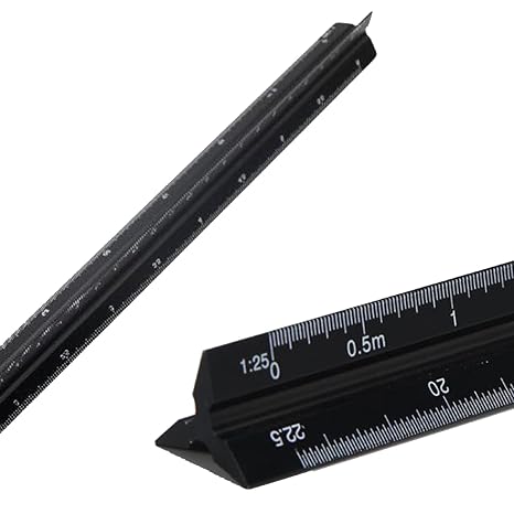 SZXMDKH Scale Ruler 30cm, Triangular Ruler for Architects, 1:20, 1:25, 1:50, 1:75, 1:100, 1:125 (Black)