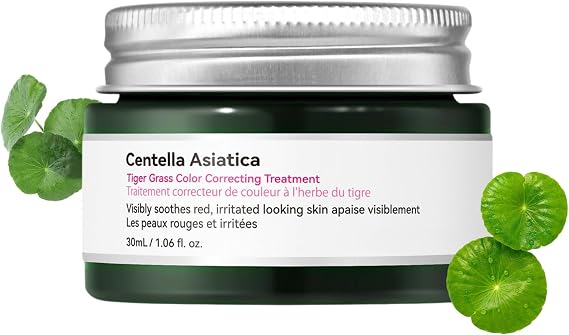 Tiger Grass Colour Correcting Cream,Centella Asiatica Even Skin Tone Base,CC Cream for Redness-Look Areas,Green Colour Corrector for Pore-Blurring,Lightweight Concealer Moisturiser