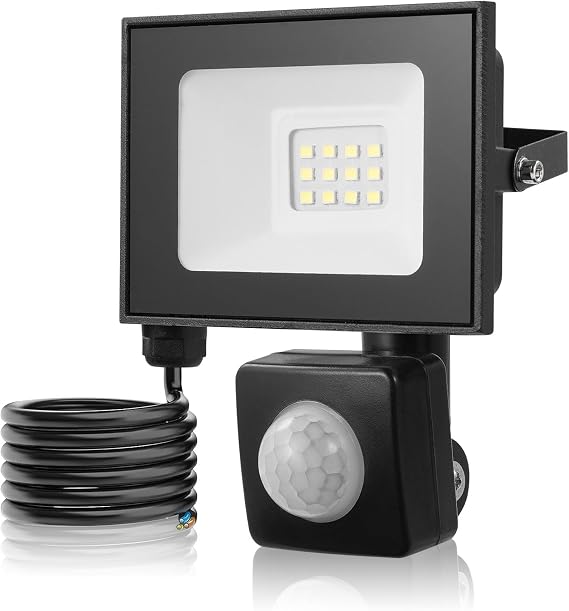 Sararoom 10W Security Lights Outdoor Motion Sensor, 1000LM 3000K Warm White PIR Sensor Security Light, IP66 Waterproof LED Flood Light Outdoor for Courtyard, Garage, Rooftop, Park, Court [Energy Class F]