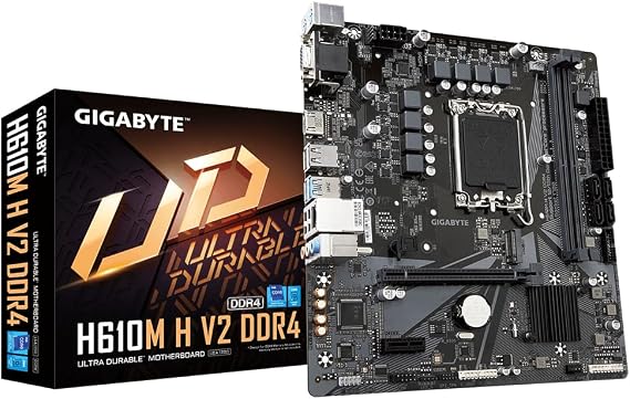 Gigabyte H610M H V2 DDR4 Motherboard - Supports Intel Core 14th CPUs, 6+1+1 Hybrid Digital VRM, up to 3200MHz DDR4 (OC), 1xPCIe 3.0 M.2, GbE LAN, USB 3.2 Gen 1
