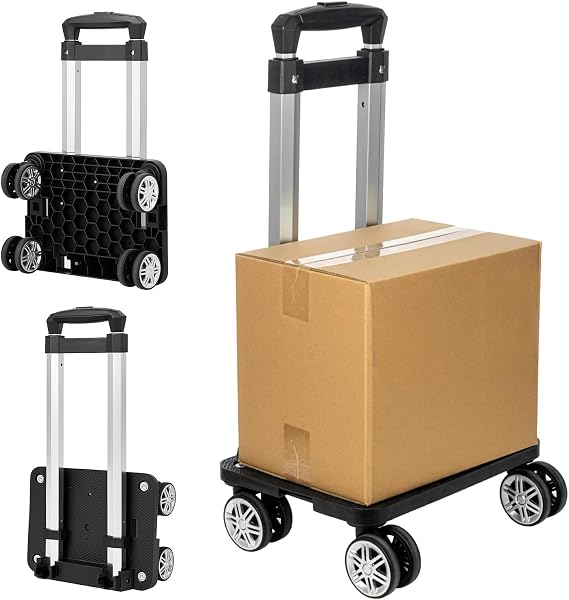 CROWNSHOP Folding Hand Truck 75kg Sack Barrows 4 Wheel Luggage Trolley