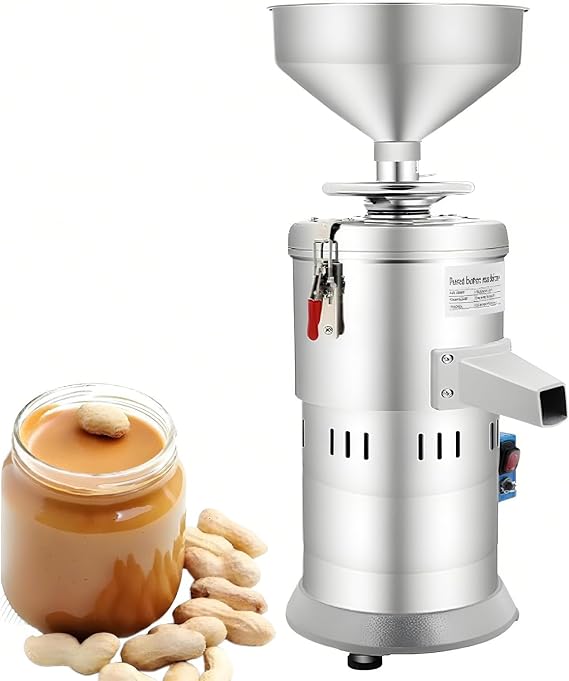 Electric Peanut Butter Maker Machine 33lb/h High-Speed Pulverizer Powder Machine Stainless Steel Commercial Superfine Grinding Machine 1100W for Groundnut, Almond, Cashew Nut & Sesame