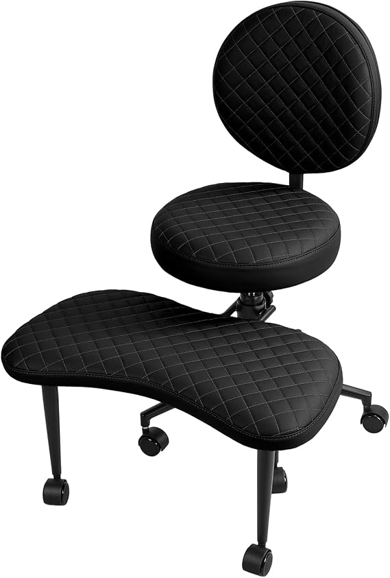 Cross-Legged Office Chair with Wheels, Ergonomic Meditation Kneeling Chair with Lumbar Back Support, Adjustable Height Criss-Cross Desk Chair with Rotating Footrest for Home Yoga Study
