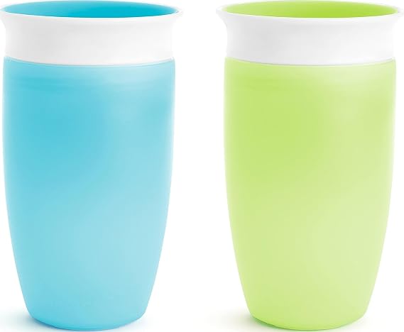 Munchkin Sippy Cups for Toddlers 1-3, Spill Proof Miracle 360 Cup, 10 Ounce, 2 Pack, Green/Blue