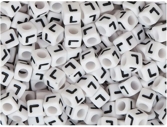 BeadTin White Opaque 7mm Cube Alpha Beads - Black Letter (75pcs) (Letter L)