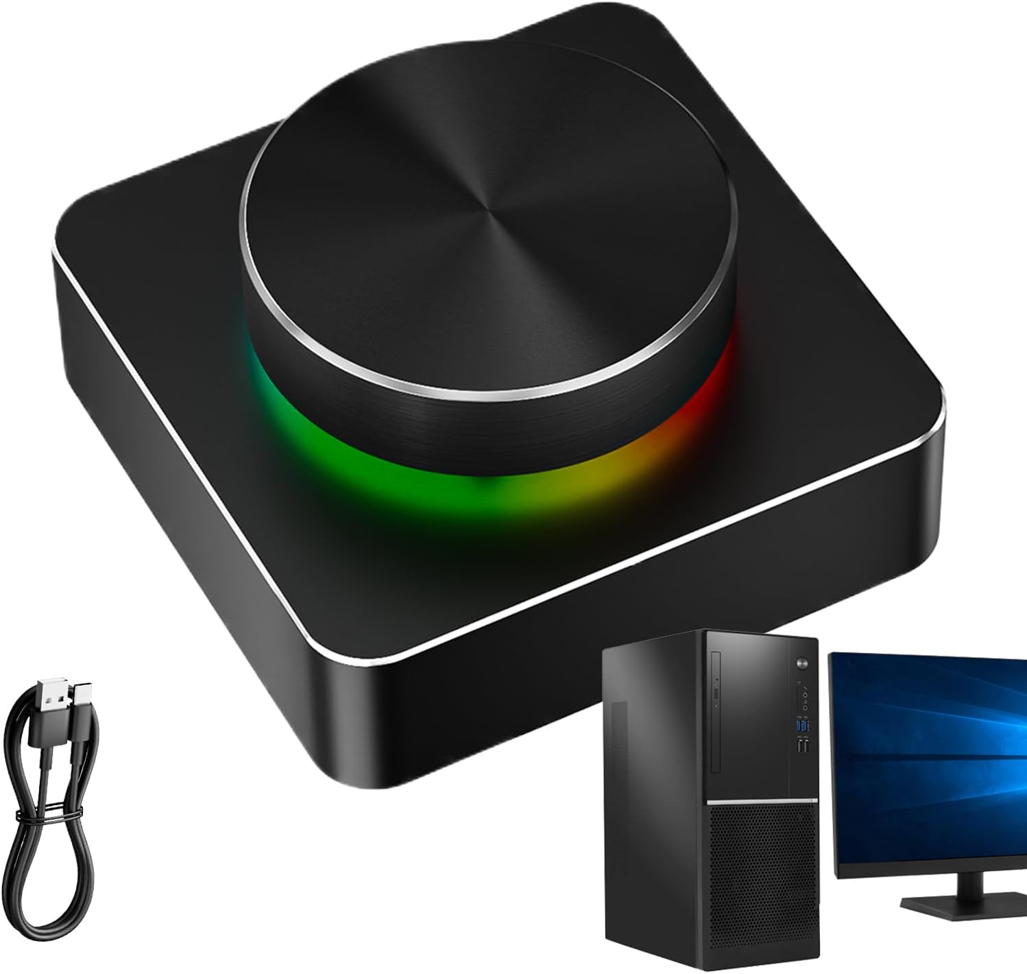External Volume Controller Wireless, Computer External Wireless Media Volume Controller, Seven Lighting Modes RGB Speaker Button for Party Entertainment Home Theater