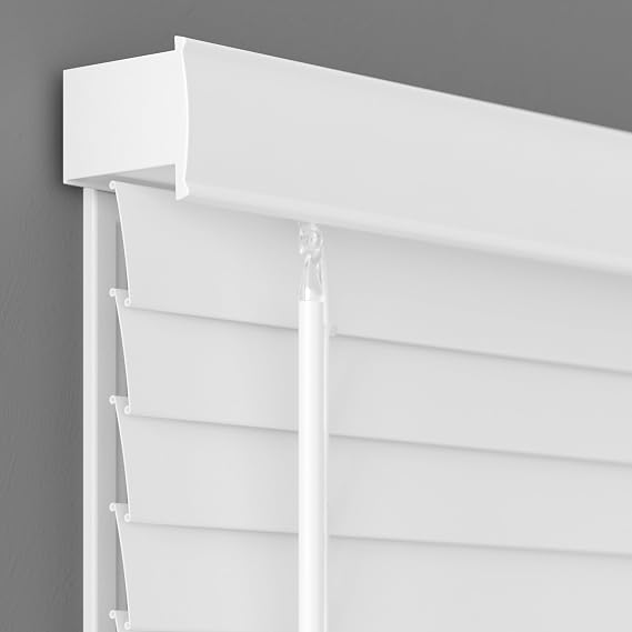 Lumino 2" Flat Slat Faux Wood Blinds, 27" W x 48" L White | Cordless, Built in Valence for Easy Installation, Custom Sizes