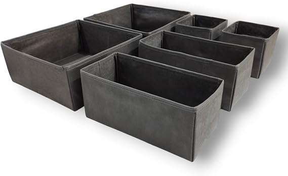 Antrasit 6'lı Çekmece İçi Düzenleyici Organizer Set - Çok Amaçlı Dolap İçi Kutu Seti