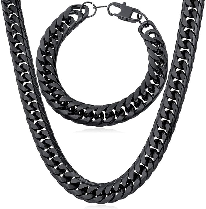 U7 Cuban Link Chain Necklace for Men, Stainless Steel Franco Curb Chains | 12/9/6/3mm Width Miami Curb Chain, Stainless Steel/Black/18K Gold Plated, Heavy Duty Thick Chain Gift for Him, 18-36 Inch
