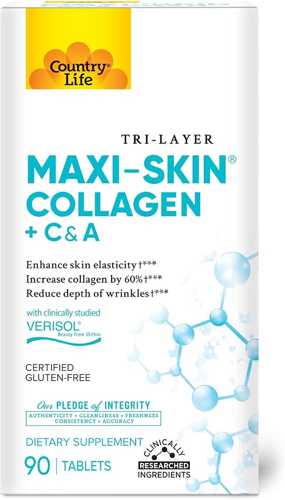 Country Life Verisol Collagen Peptides Tablets - Reduce Depth of W[KB2] rinkles & Enhance Skin Elasticity-90 Tablets-Includes Vitamin A&C -