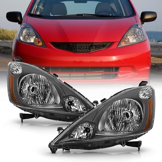 KEEKPO - For 2009 2010 2011 2012 2013 2014 Honda FIT Grey Housing Headlights Headlamps Pair Set Replacement Left+Right