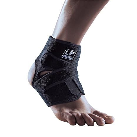 LP SUPPORT 757CA Extreme Ankle Support Brace Wrap - Support and Compression for Weak or Injured Ankles - Hook and Loop Closure (Black - Free size)