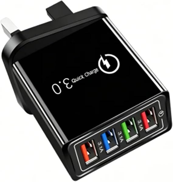 Hyper Charge Pro, 4-Port Quick Charge 3.0 Hub with Temp Control & Fast Charging, USB Plug Fast Charging (1, Black)