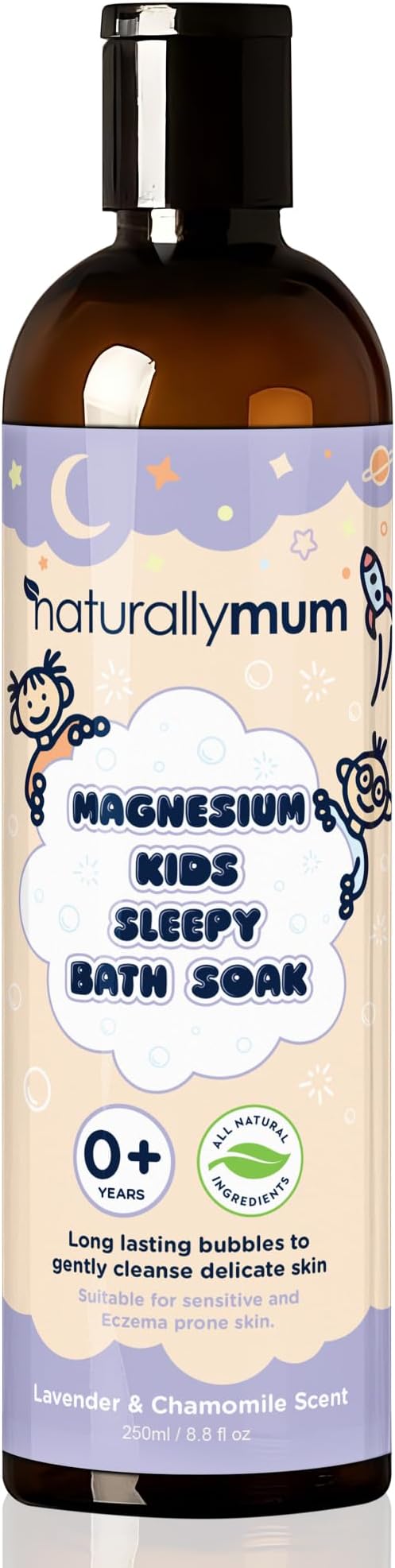 NaturallyMum Kids Magnesium Sleepy Bath Soak - Bubble Bath - All-Natural & Calming - Suitable for Newborns with Dry & Sensitive Skin - Lavender & Chamomile Essential Oils Made in UK - 8.8fl oz