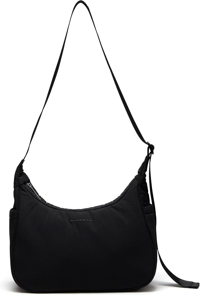 Pander Nylon Crescent Shoulder Bag, Medium Sling Crossbody with Adjustable Strap.