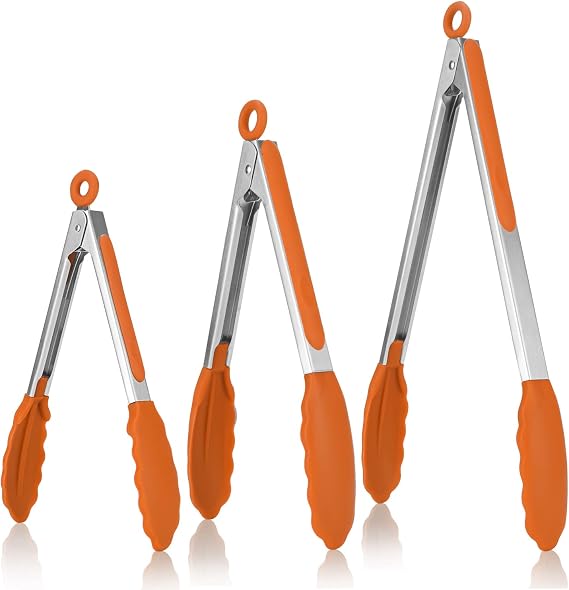 U-Taste Kitchen Tongs for Cooking, 600oF Heat-Resistant Tps, 3Pcs/Orange