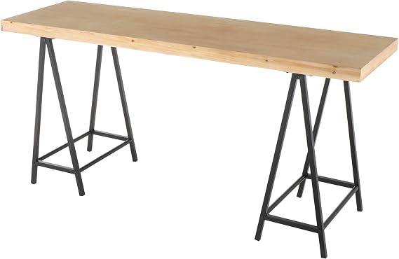 Deco 79 Wooden Console Table with Black Metal Supports, 63" x 19" x 28", Brown