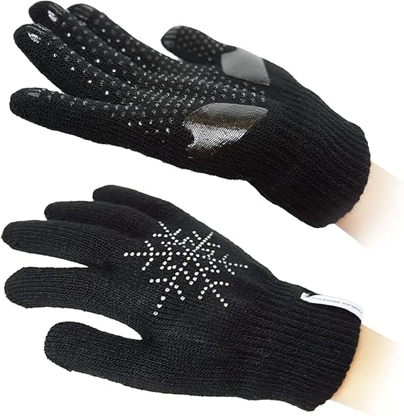 SkatingSpirit Gel Padded Ice Skating Gloves with Rhinestone Snowflakes (1 Pair), Anti-Slip Gripper Gloves Warm Mitten