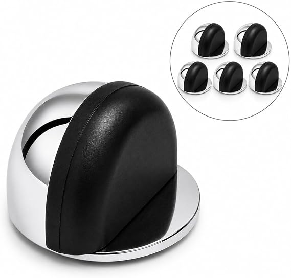 Yarımay Yapışkanlı Kapı Kolu Stoperi, Metal Kapı Tamponu, Koruyucu Kapı Durdurucu (5, Krom)