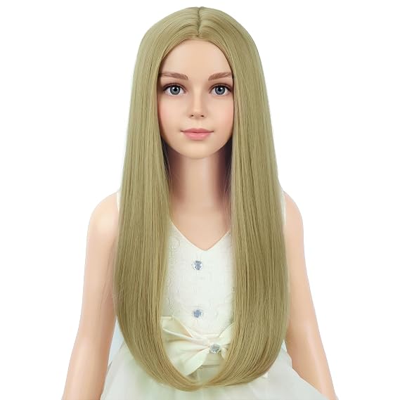 PATTNIUM Ash Blonde Wig for Kids Girls Blonde Long Straight Wig Long Middle Part Heat Resistant Synthetic Wig Cosplay Party Halloween Costume Wig