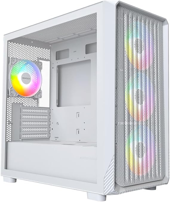MONTECH X5M High Airflow Micro-ATX Mid-Tower PC Case, 4 ARGB Fans, White