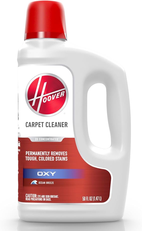 Hoover Oxy Carpet Cleaner Solution, 50 oz., Ocean Breeze Scent | Deep Cleaning Carpet Shampoo Solution, Removes Tough Colored Stains from Carpet and Upholstery, For Hoover Carpet Cleaners
