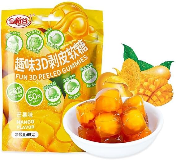 Mango Peeling Fruit Gummies,Peelable Grape Strawberry Soft Candy,Chewing Candy,Healthy Confectionery,Dessert,Chinese Sweets,Delicious Casual Snack Gifts (Mango,3 bags)