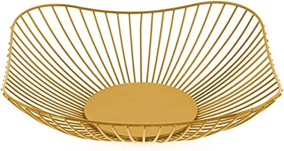 Metal Wire Fruit Basket - Decorative Metal Frame Fruit Bowl Dessert Organizer for Living Room, Kitchen, Countertop (Gold, Height 2.7In)