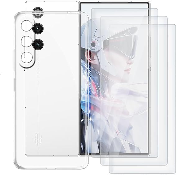 for ZTE Nubia RedMagic 10 Air (6.80") Case + 3 Pack Tempered Glass Screen Protector, Clear Soft Silicone Bumper Shell, Ultra-Thin Anti-Fall Back