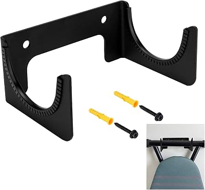 Ironing Board Holder Wall Mount, Ironing Board Hanger for T or Y Leg, Laundry Room Wall Hook for Iron Board Holder, Black