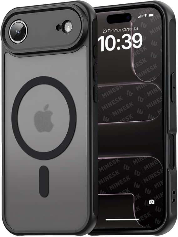 Minesk iPhone Air için MagSafe ile Uyumlu MattCover Serisi Arkası Mat Polikarbonat Kenarları Silikon ve Köşeleri Güçlendirilmiş Kamera Korumalı ince Silikon Kılıf (Manyetik, 17 Air)