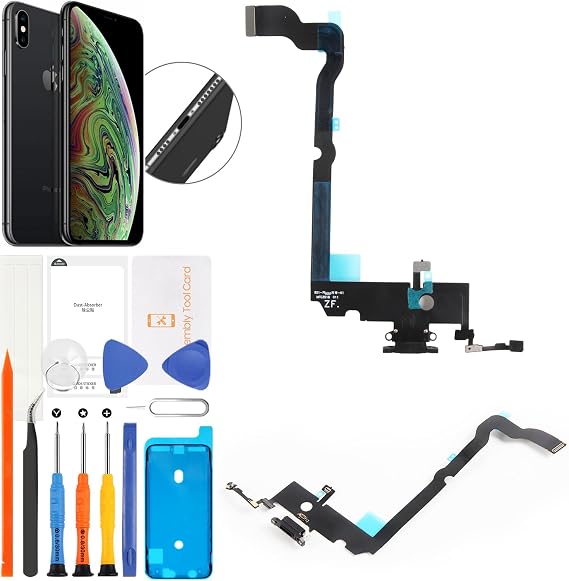 SRJTEK for iPhone XS Max USB Charging Port Replacement Repair Black Black Dock Connector Board Replacement Parts Lightning Connector Charging Port Dock Connector & Flex Cable Repair Replacement for A1921, A2101, A2102, A2104 with Tools & Waterproof Tape