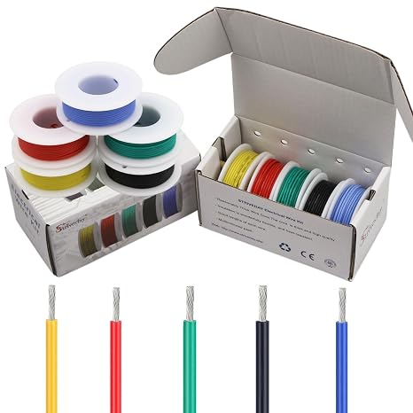 20AWG Tinned Copper Silicone Hook Up Wire 600V Stranded Electrical Cable for DIY Electronics & Electrical Projects (Box-1)