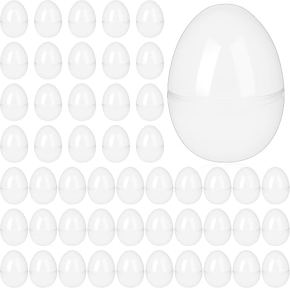 50 Pcs Easter Eggs Plastic Fillable Easter Eggs Bulk Empty Blank for Easter Basket Stuffers Fillers Easter Theme Party Favor Easter Hunt Stuffers Classroom Prize (Transparent)