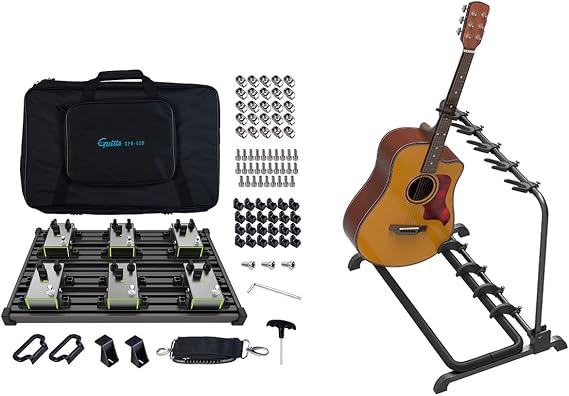 Guitto GPB-02 Guitar Pedalboard Fixture Blocks with Carry Bag & GGS-07 Guitar Rack Stand Multi 5 Holder
