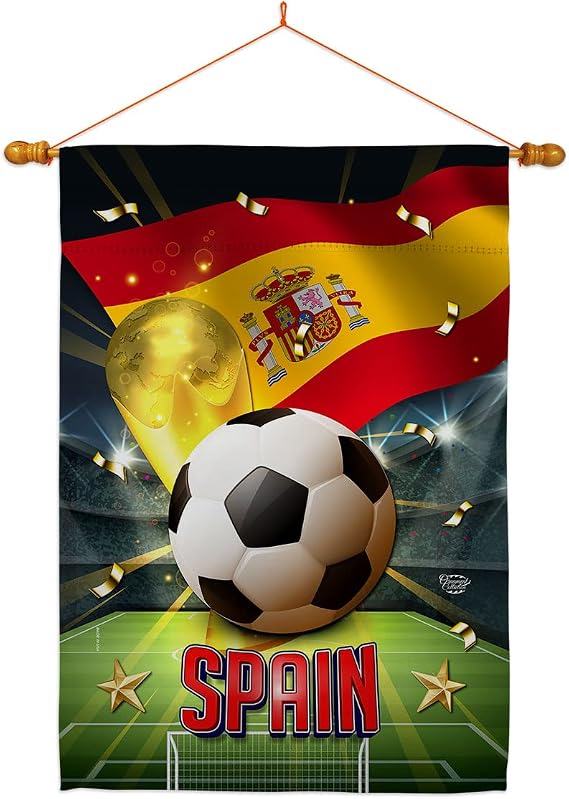 World Cup Spain Home Banner Wall Art Patio Porch Lawn Garden Flag Stand Pole Room Decorations Indoor Outdoor FIFA Team Qatar Trophy Soccer Game Football Gifts, Made in USA