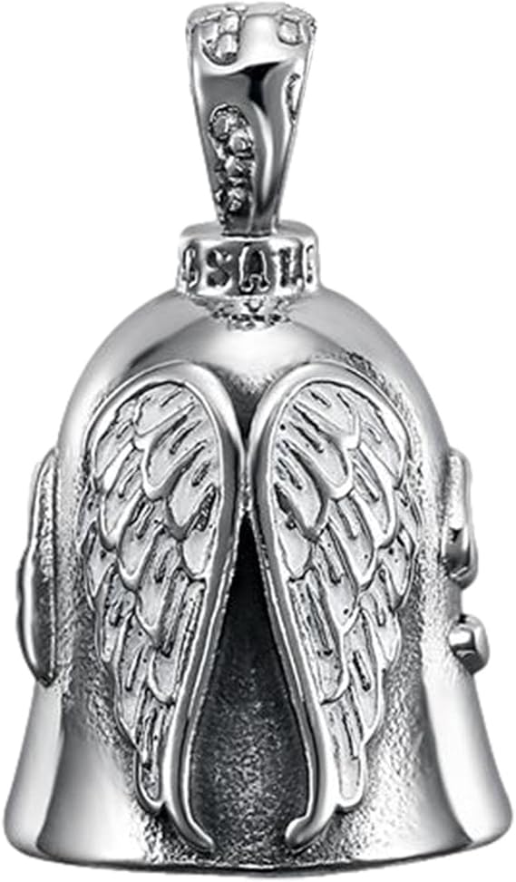 Guardian Bell, Angel Wings Motorcycle Bell, Titanium Steel Vintage Polished Motorcycle Bell, Motorcycle Guardian Biker Bell, Hiking Bear Warning Good Luck Gift to Friends