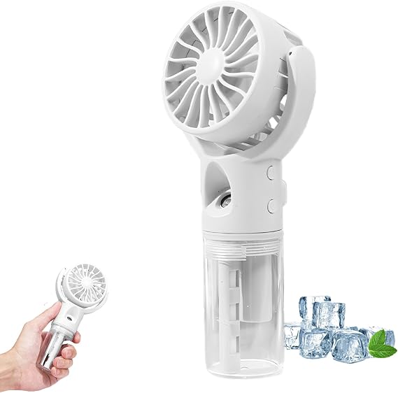 Su Sisi Spreyli Taşınabilir El Fan, 4 Hızlı USB Şarj Edilebilir Fanlar, Akülü Soğutma Sisi Fanı, Ofis Dış Mekan Seyahat Kamp için Kişisel Mini El Tipi Fan (Beyaz)