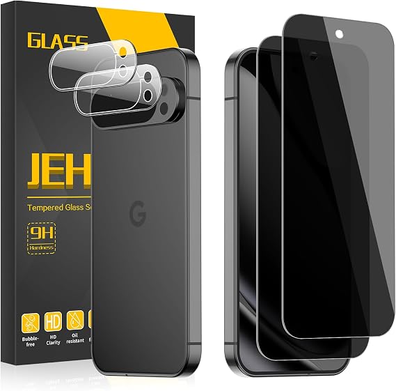 [2+2 Pack] 2 Packs Privacy Tempered Glass Screen Protector for Google Pixel 10 Pro XL with 2 Pack Camera Lens Protector, Support Fingerprint Unclock, 9H Hardness