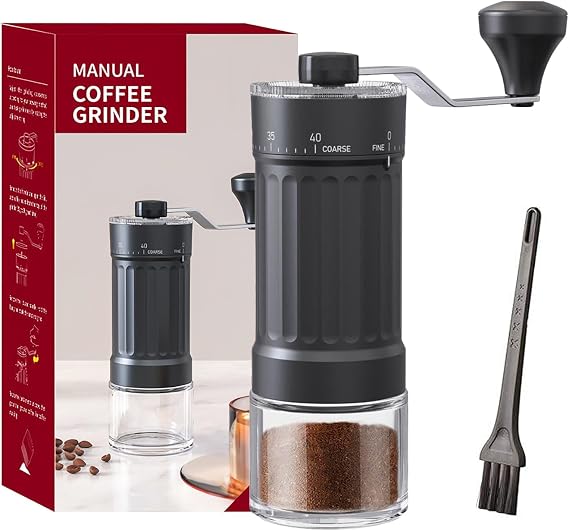 Manual Coffee Grinder with 30 Adjustable Settings, Portable Hand Grinder | with Brush, Coffee Beans Grinder for Aeropress, Espresso, Pour Over, French Press, Moka pots, Travel, Camping, Office