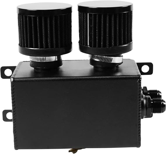 Universal Aluminum 10AN 1.2L Twin Baffle Dual Filter Engine Oil Catch Can Tank With 2 Air Filters Oil Catch Reservoir Tank Can Breather Kit Black