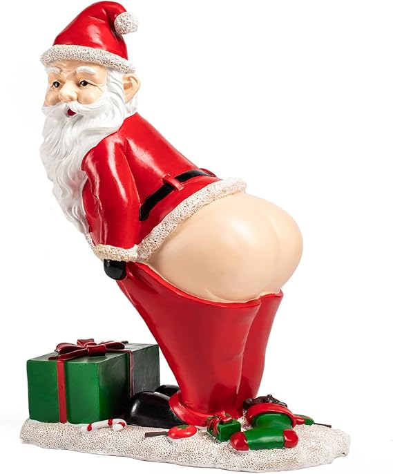 Mooning Santa Gnome - Funny Garden Gnomes - Christmas Lawn Ornament - Holiday Garden Gnomes Outdoor Funny - Christmas Gnomes Outdoor Garden Statues - Christmas Garden Gifts