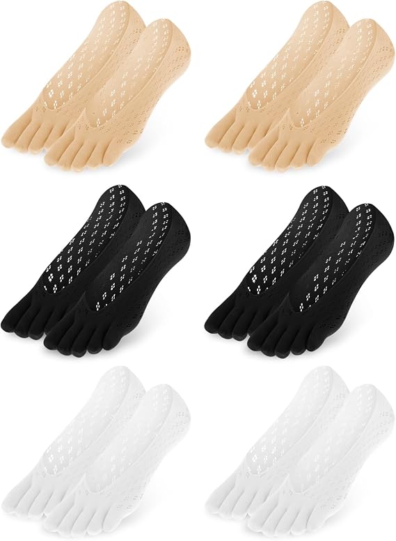 Ptwola 6 Pcs Alignment Toe Socks No Show Low Cut Liner Five Finger Socks