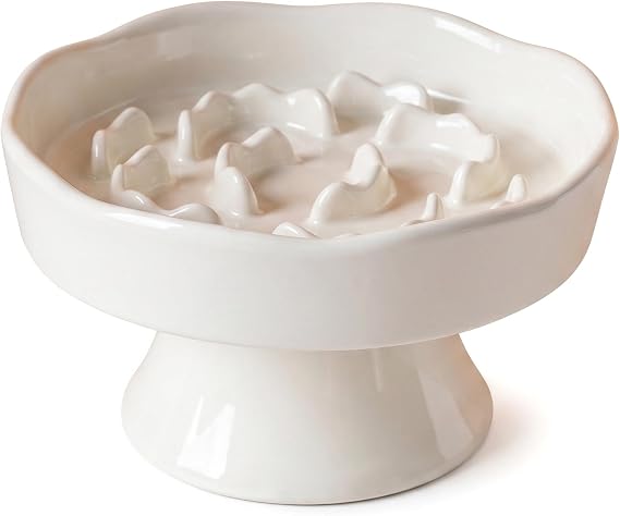Elevated Ceramic Slow Feeder Dog Bowl | Raised Maze Puzzle Feeder Small Medium Dogs | Anti-Vomit Reduces Bloating | Non-Slip Enrichment Puppy Bowl