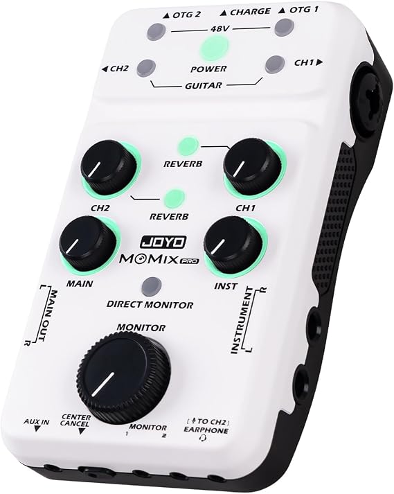 JOYO Portable Audio Mixer Rechargeable USB Audio Interface with 48V Phantom Power, Stereo Output for Live Streaming, Guitar & Vocals on iPad/Phone (MOMIX PRO)