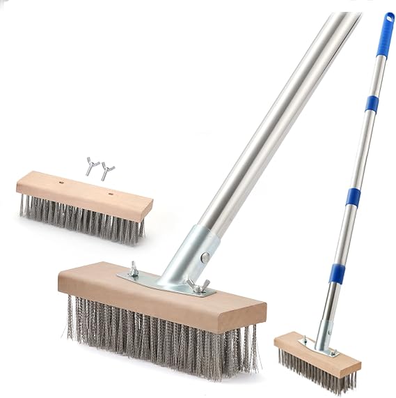 MAXMAN Wire Scrub Brush 2PCS, 63" Stainless Steel, Outdoor Patio Cleaning
