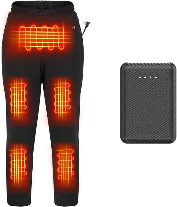 FERNIDA Thick Heated Pants and 10000mAh Battery Pack 5V USB Electric Heated Trousers, XX-Large