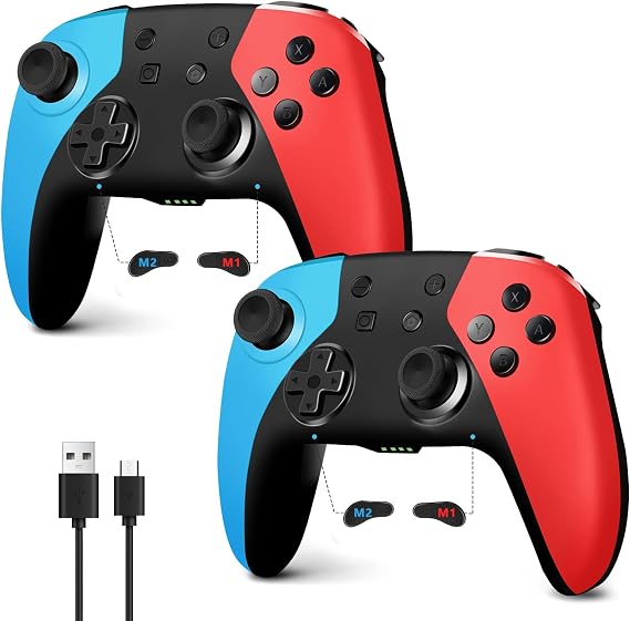 AceGamer 2pcs Wireless Controller for Switch2/Switch/Lite/OLED with Hall Joystick/6-Axis Gyro/Turbo/Programmable Function Controller for Switch Pro with Low Power Warning/Wake-up Function